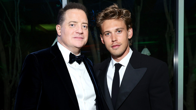 Brendan Fraser posing with Austin Butler