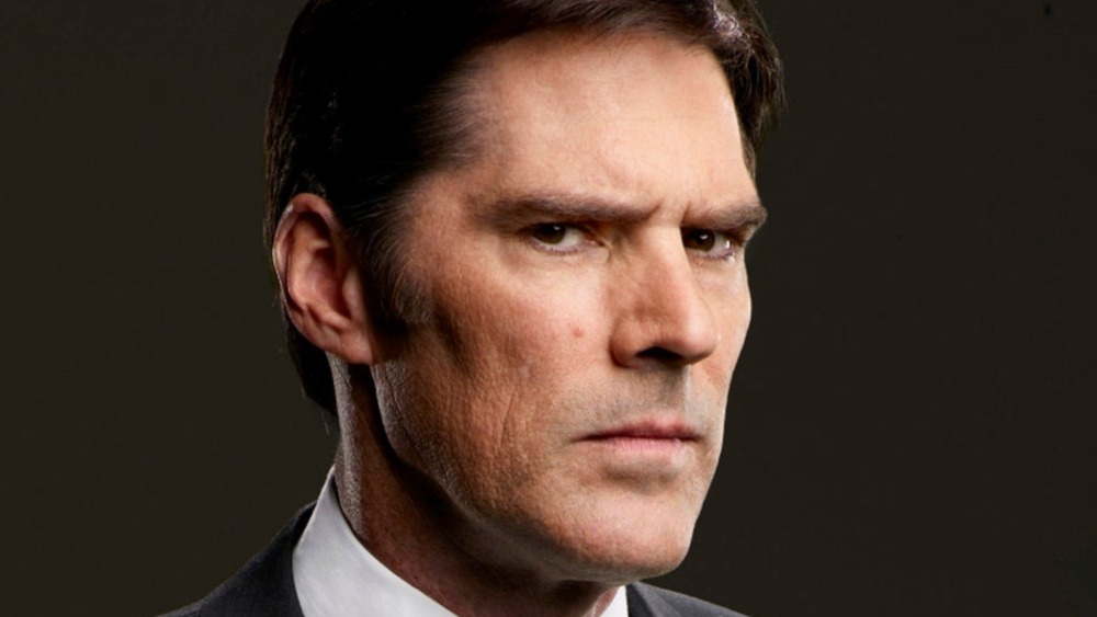 Hotch looking serious and stern on Criminal Minds 