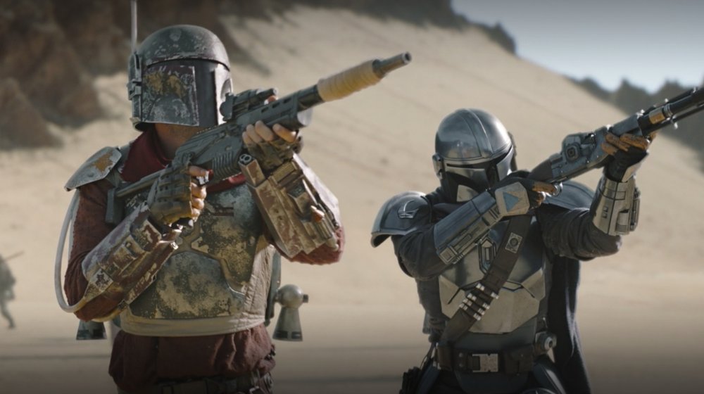 Pedro Pascal and Timothy Olyphant as Mando and Cobb Vanth on The Mandalorian