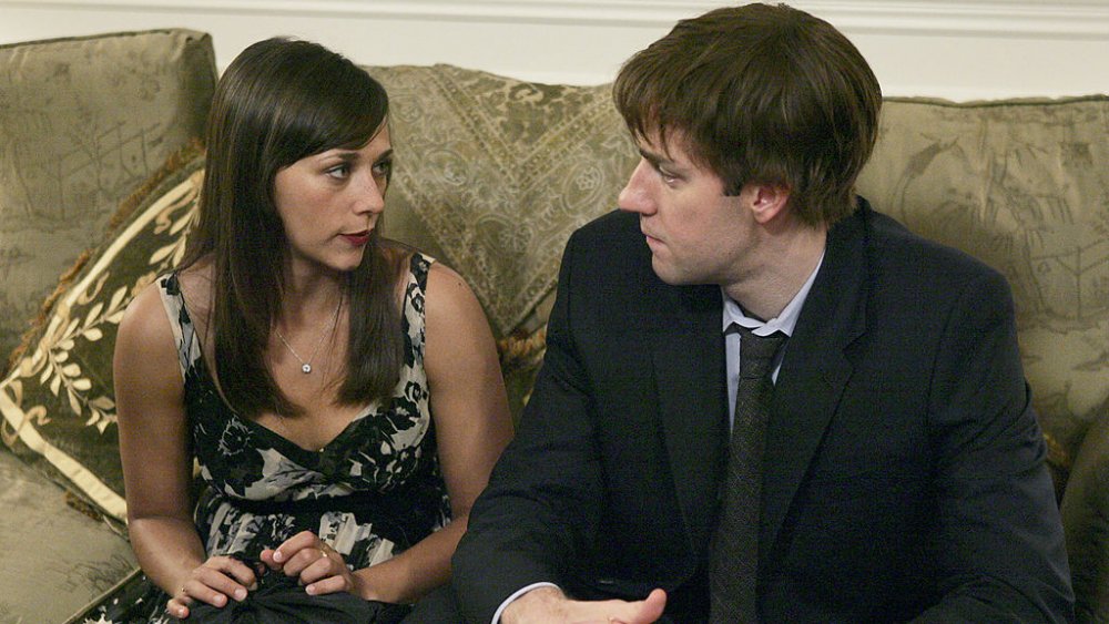 Rashida Jones and John Krasinski as Jim and Karen on The Office