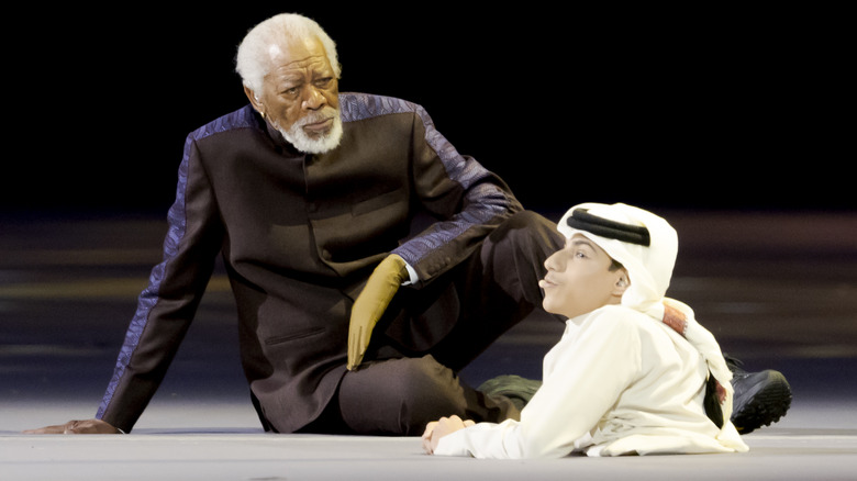 Morgan Freeman with yellow glove