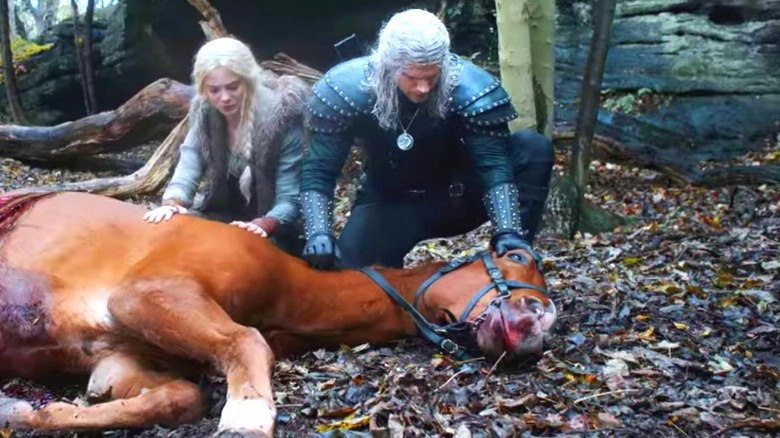 Ciri and Geralt mourning Roach on The Witcher