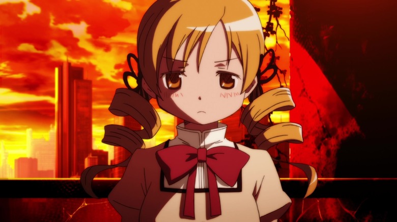 Mami Tomoe frowning at sunset