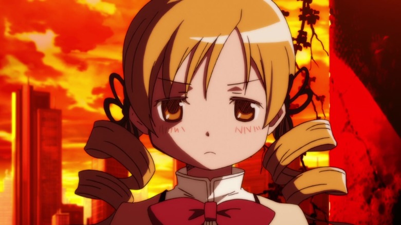 Mami Tomoe frowning at sunset
