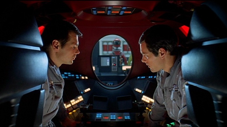 Bowman and Poole talk in a space capsule in "2001: A Space Odyssey"
