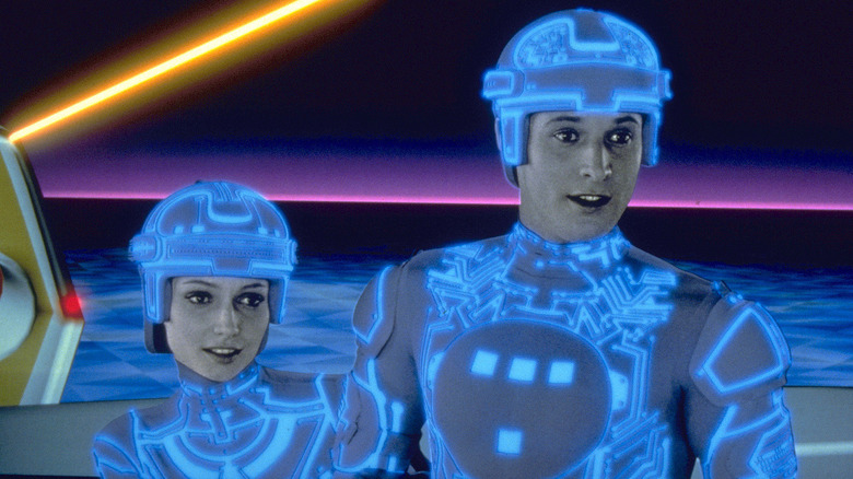 Lora and Alan inside of the grid in "Tron" (1982)