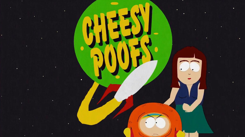 Cartman films a commercial for Cheesy Poofs