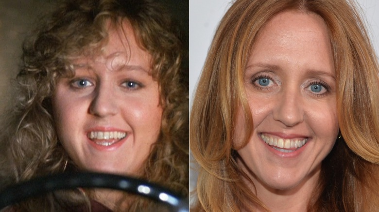 Catherine Martin smiles while driving her car; Brooke Smith smiles on the red carpet for the Ray Donovan premiere in 2014