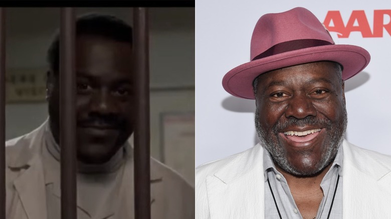 Barney smiles behind bars at the mental hospital; Frankie Faison smiles at the AARP Movies for Grownups Festival in 2023