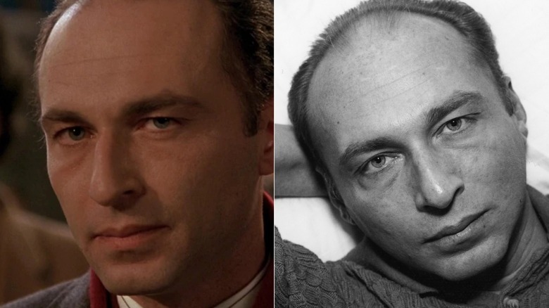 Paul Krendler wears a suit at the Memphis airport; Ron Vawter holds a hand behind his head while reclining on a bed