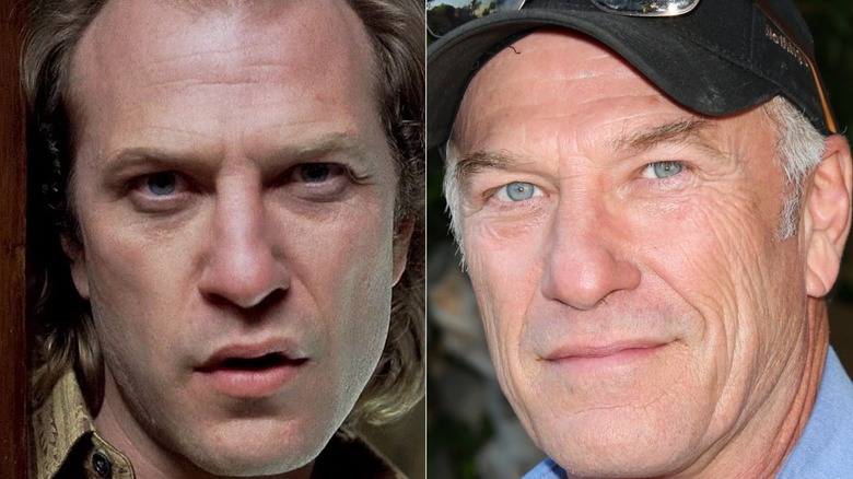 Jame Gumb stands in his doorway; Ted Levine poses at the Child of God premiere in 2014