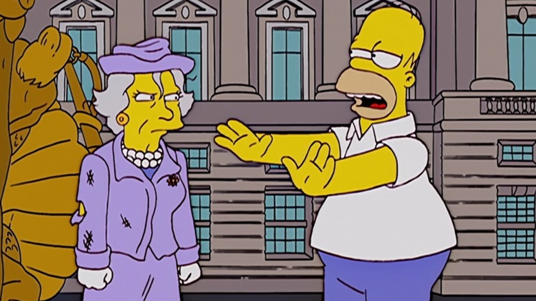 Homer having a chat with The Queen in "The Simpsons"