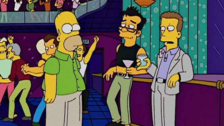 Homer talking to his new gay roommates in a club in "The Simpsons"