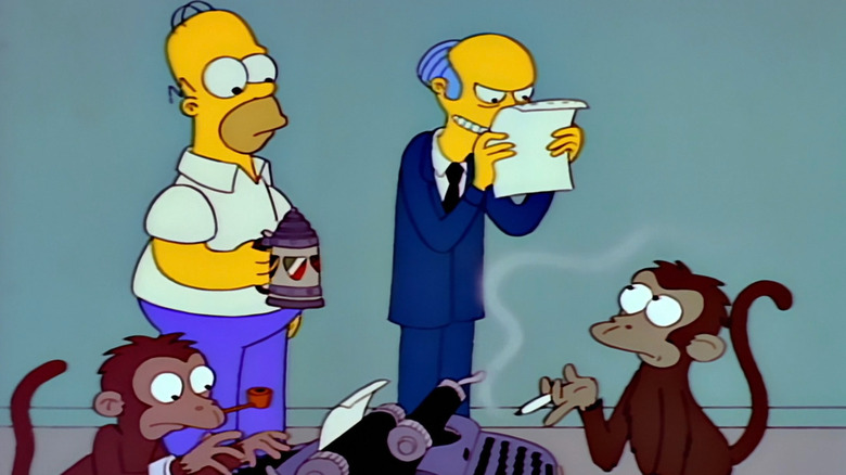 Mr. Burns reading a page as monkeys use typewriters on The Simpsons