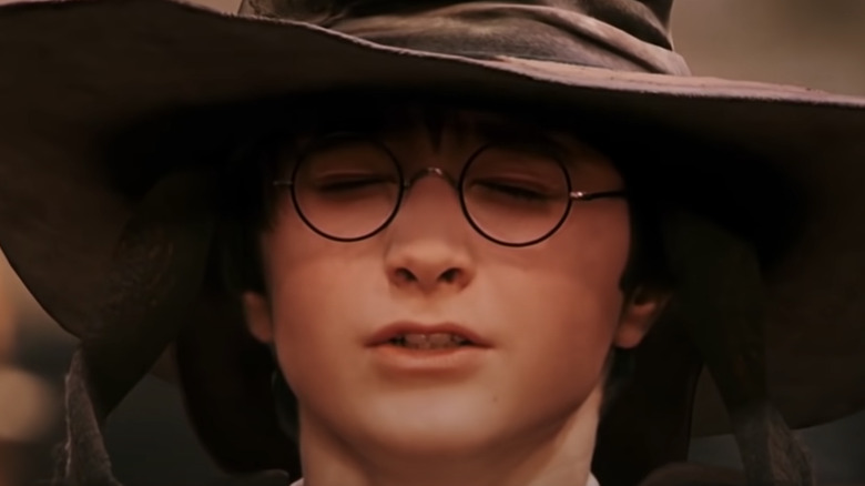 Harry Potter eyes closed with Sorting Hat on