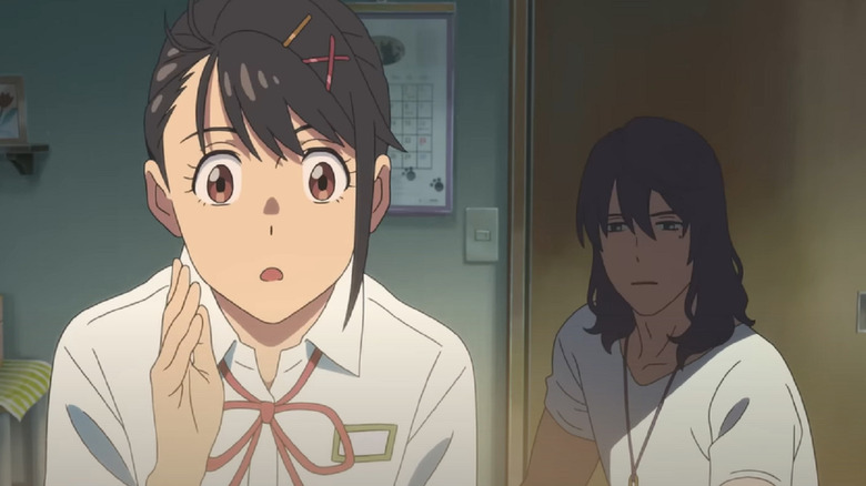 Surprised Suzume and deadpan Sōta Munakata
