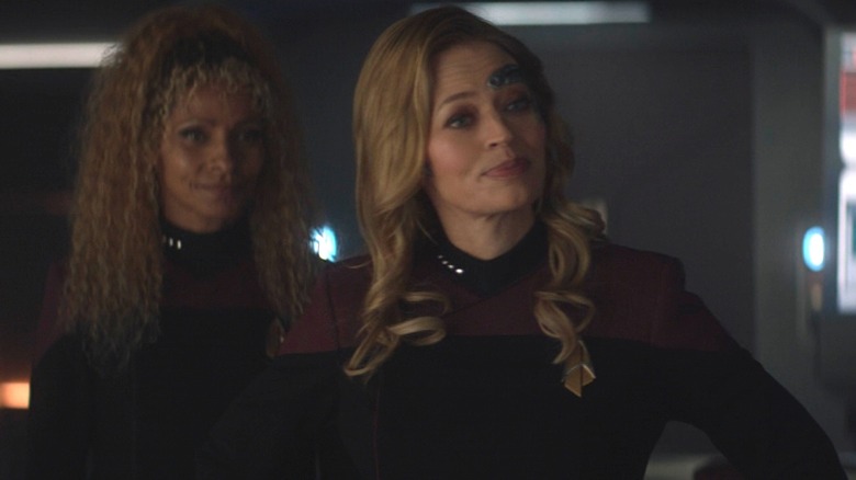 Seven and Raffi smile on the bridge in Star Trek: Picard.