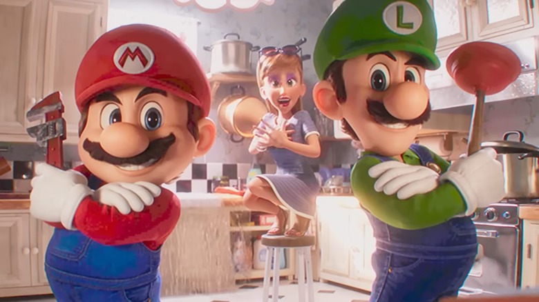 Mario, Luigi, and a satisfied customer smiling