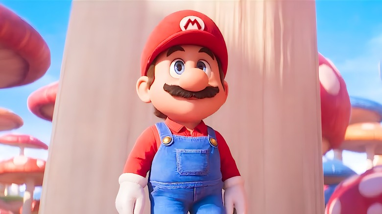 Mario standing amongst mushrooms