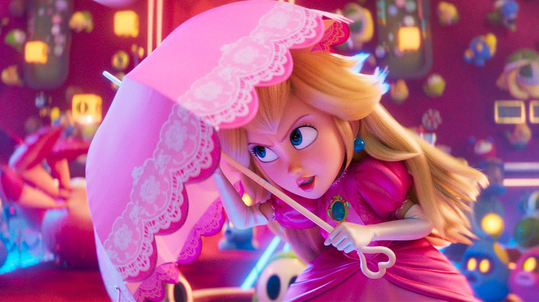 Peach using her umbrella as defense in "The Super Mario Galaxy Movie" (2026)