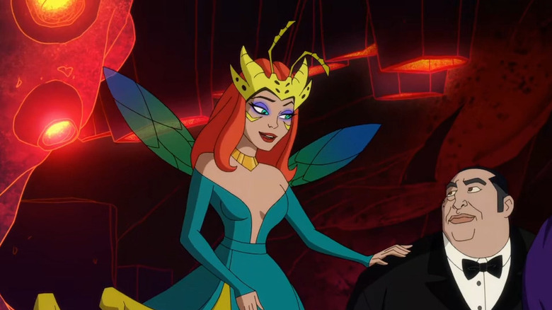 Insect Queen putting hand on Moe's shoulder in Kite Man: Hell Yeah!