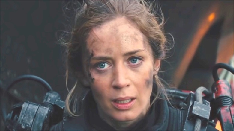 Emily Blunt bracing in Edge of Tomorrow