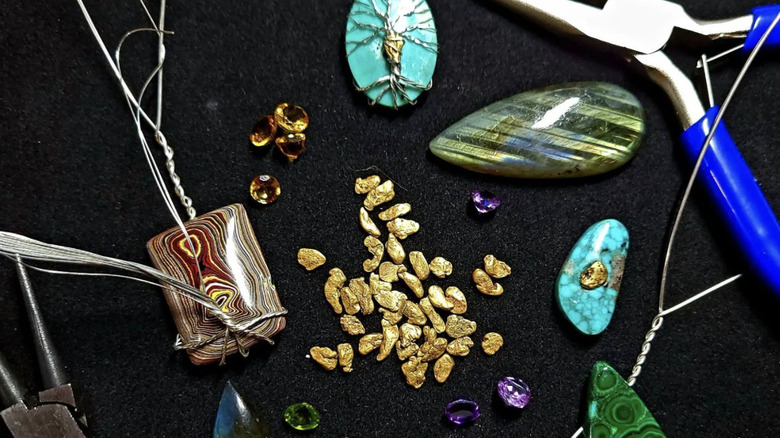 Gold nuggets and quartz jewelry
