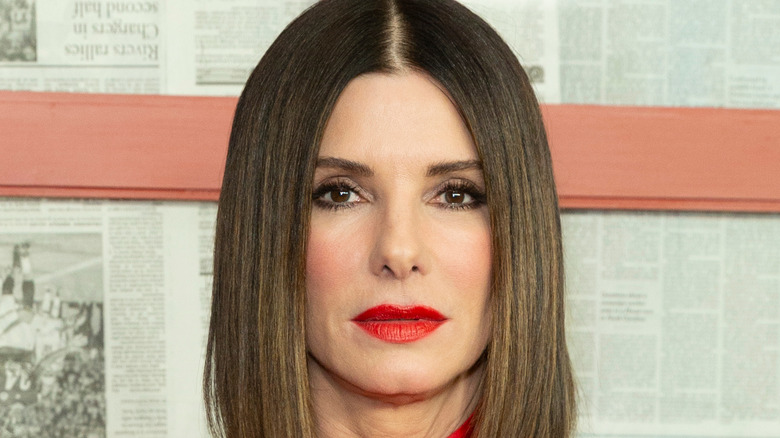 Sandra Bullock wearing red lipstick