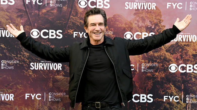 Jeff Probst posing with arms out at the "Survivor" at Ovation Hollywood event 2024