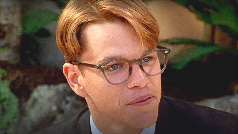 Matt Damon as Tom Ripley suspicious