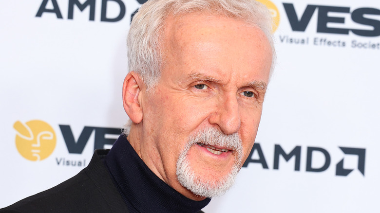 James Cameron poses for a photo on a red carpet