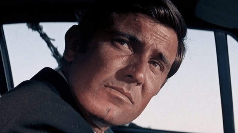 Diana Rigg as Countess Tracy di Vicenzo, murdered in the passenger seat, in On Her Majesty's Secret Service