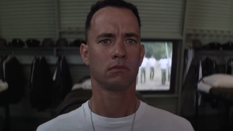 Tom Hanks as Forrest Gump looking concerned