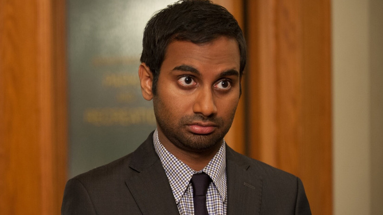 Tom Haverford looking guilty in Parks and Recreation