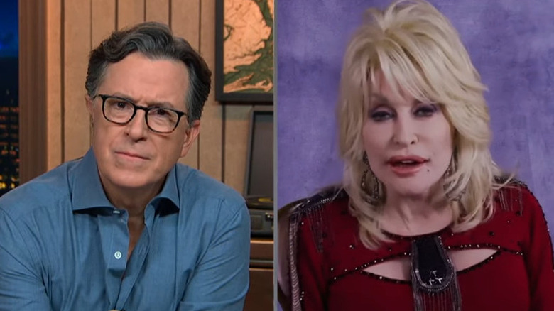 Stephen Colbert talking with Dolly Parton on "The Late Show with Stephen Colbert" (2015-present)