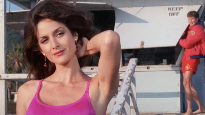 Carrie-Anne Moss wearing bathing suit on Baywatch