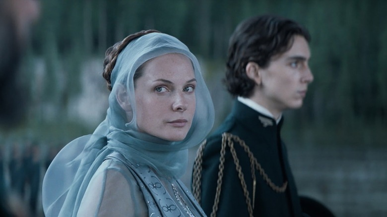 Lady Jessica and Paul at attention in Dune, Part One