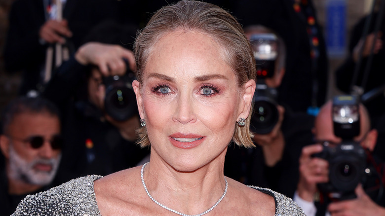 Sharon Stone wearing jeweled dress