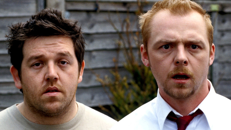 Shaun and Ed look in horror in the yard in 