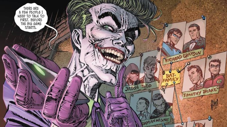 The Joker with his secret identity board