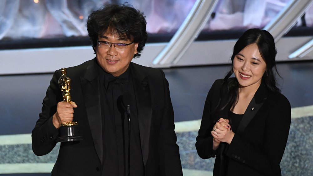 Sharon Choi and Bong Joon-ho at the 2020 Oscars