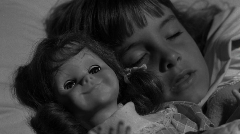 Christie Streator in bed with Talky Tina in "Living Doll" (1963)