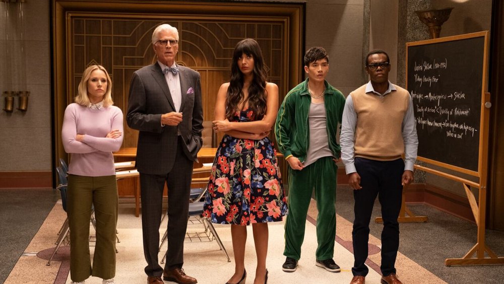 Kristen Bell, Ted Danson, Jameela Jamil, Manny Jacinto and William Jackson Harper in The Good Place