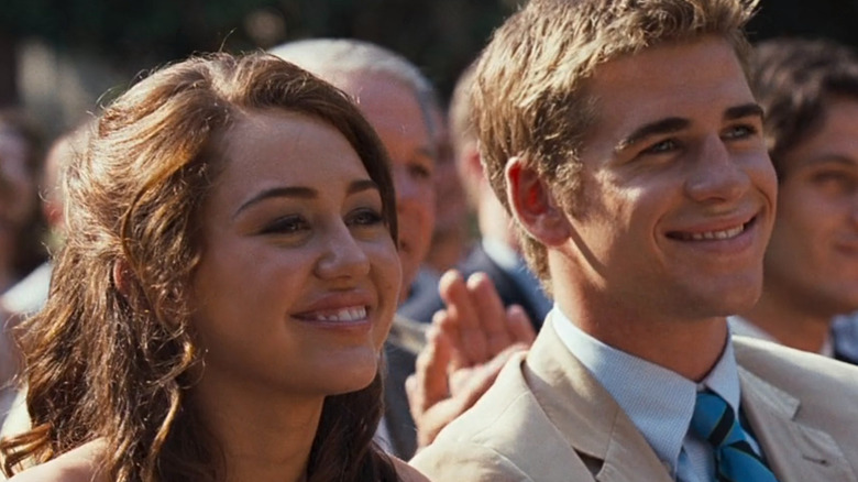 Miley Cyrus, Liam Hemsworth smiling