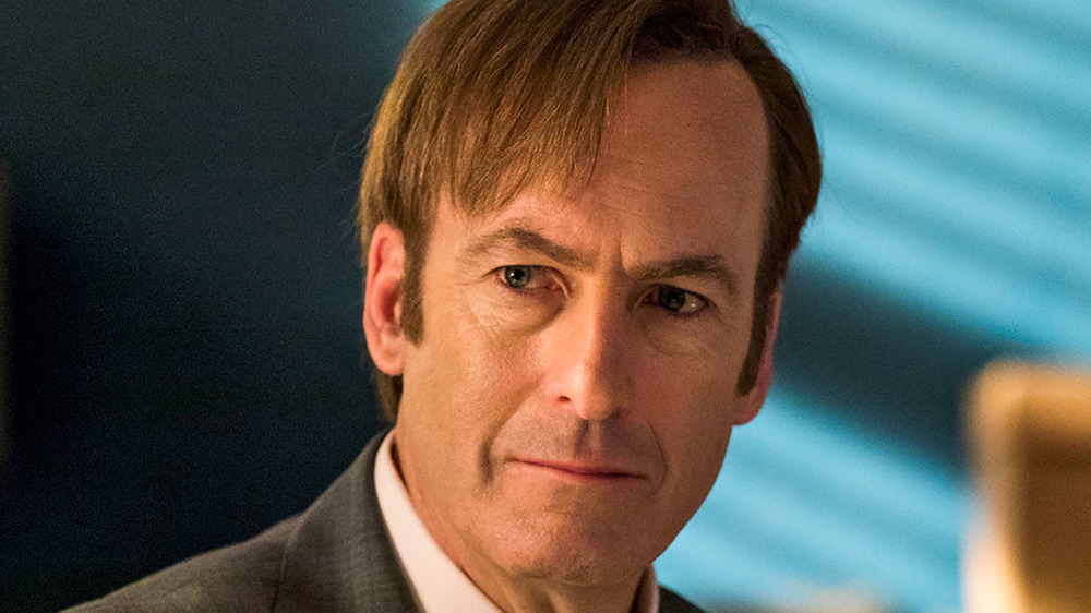 An extreme close-up on Saul Goodman's face