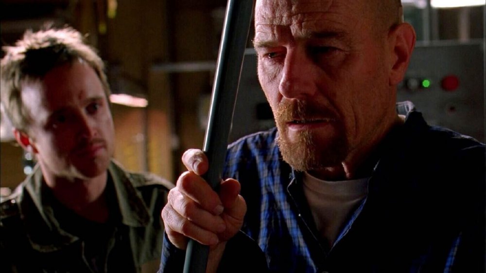 Aaron Paul as Jesse Pinkman and Bryan Cranston as Walter White on Breaking Bad