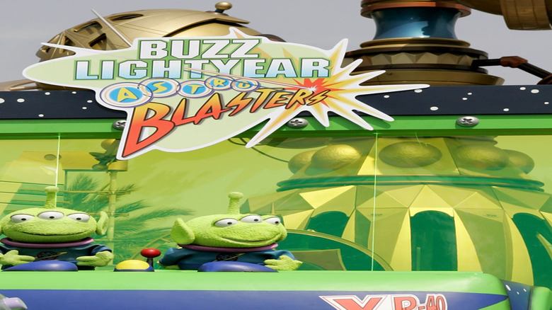 Buzz Lightyear Astro Blasters sign at Disney World