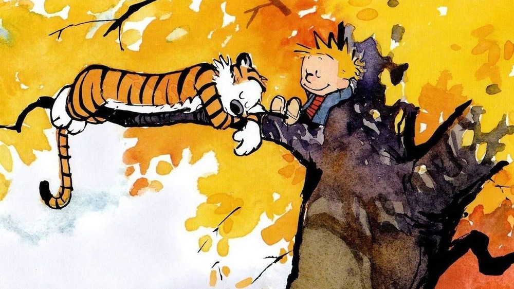 Calvin and Hobbes in tree