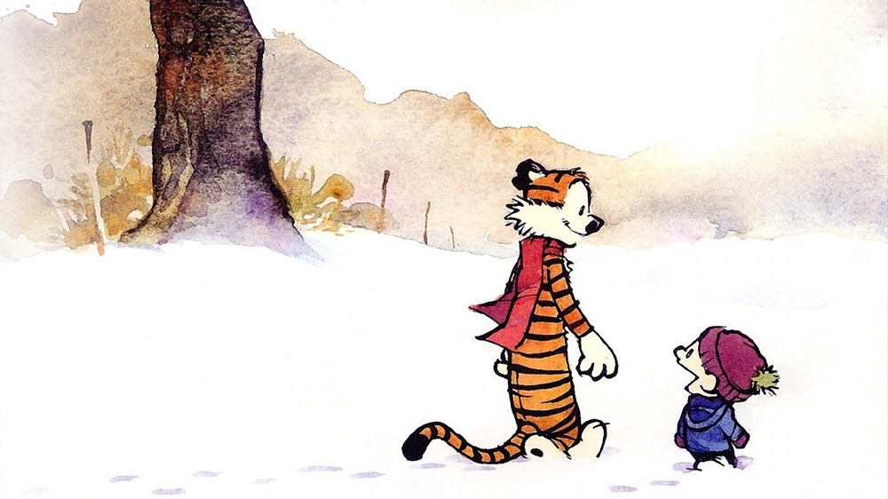 Calvin and Hobbes in snow