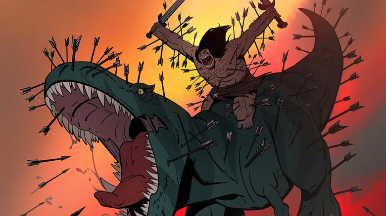 Spear rides Fang covered in arrows